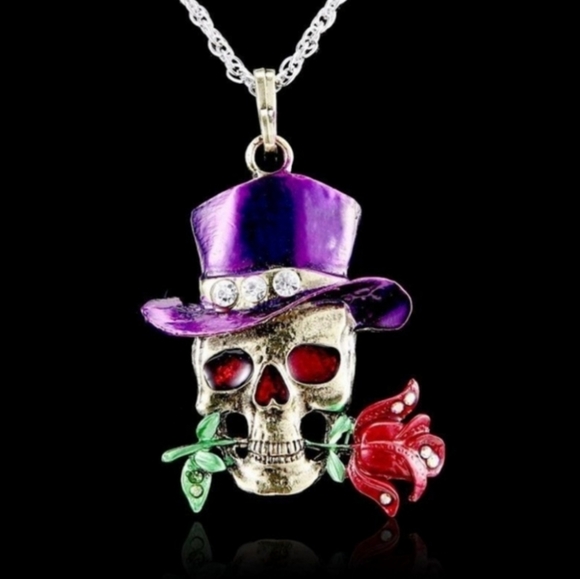 NWT Purple Skull Rose 26 inch Necklace - Picture 4 of 5